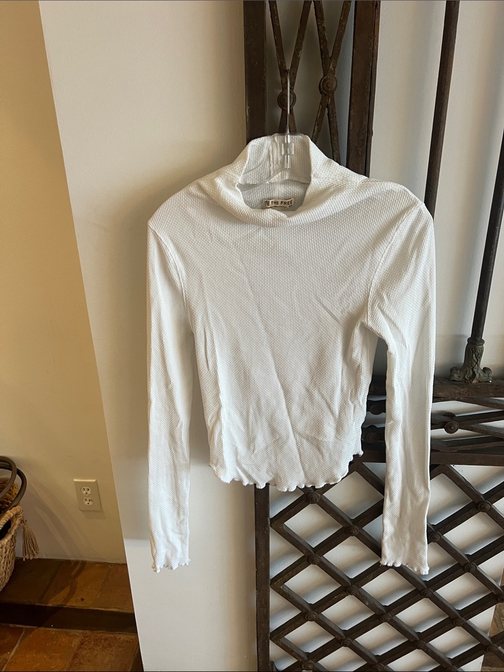 Free People White Ribbed Mock Neck Long-Sleeve Top